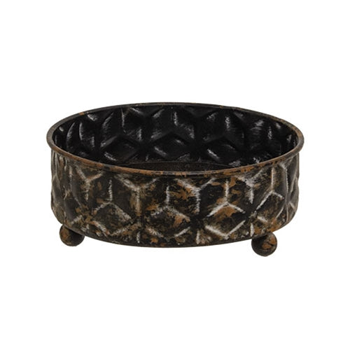 Distressed Embossed Metal Jar Candle Tray - 4.75" Dia.