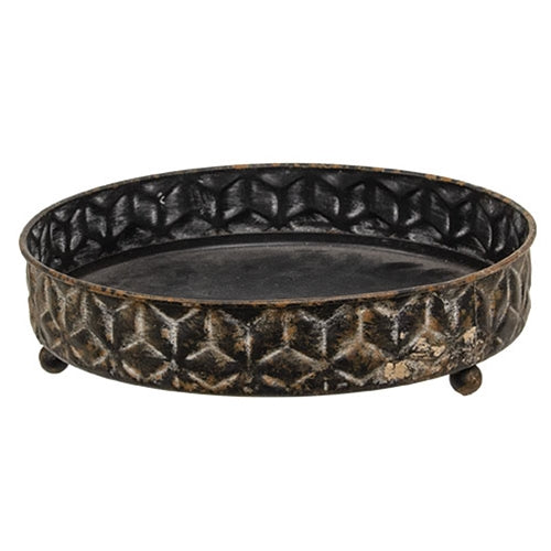 Distressed Embossed Metal Jar Candle Tray - 7.75" Dia.