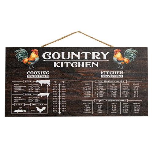 Country Kitchen Conversion Chart Hanging Sign - 12"x6"