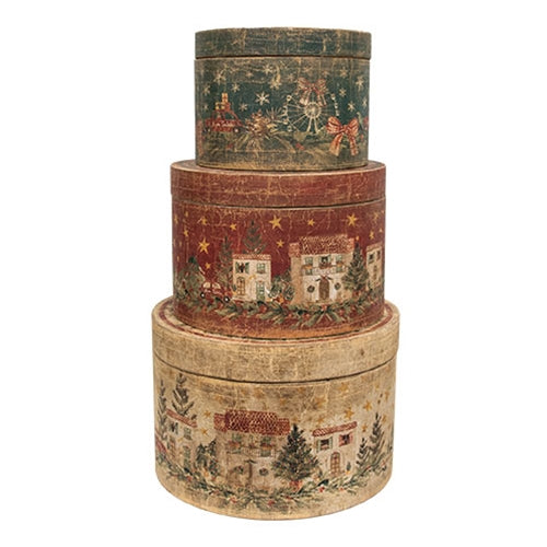 3/Set Nesting Primitive Winter Scene Wooden Boxes – Primitive Renditions