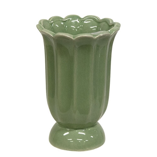 Sage Green Scalloped Ceramic Vase - 5"H