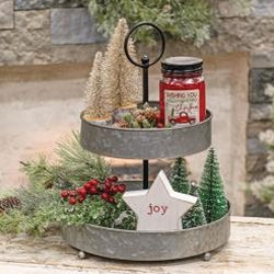 Galvanized Metal Two-Tiered Tray