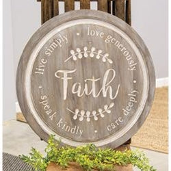 Distressed Faith Phrases Engraved Round Sign
