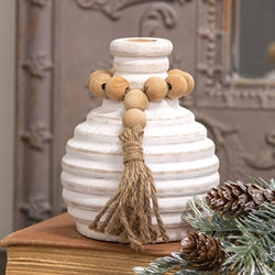 Distressed White Wooden Beaded Athens Vase - 4.75"H
