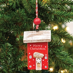 Wooden Merry Christmas House Ornament