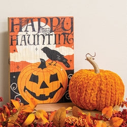 Weathered Wood Happy Haunting Jack & Crow Sign