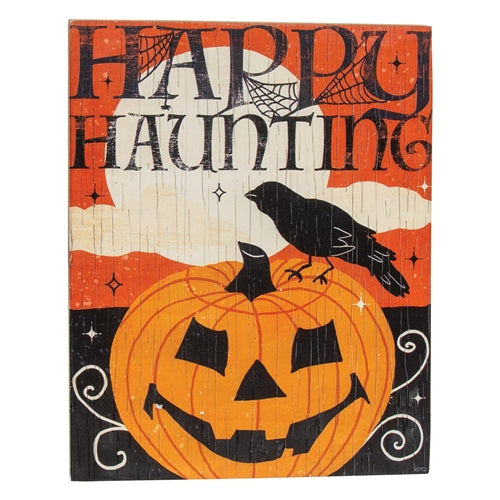 Weathered Wood Happy Haunting Jack & Crow Sign