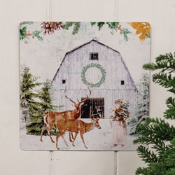 Winter Barn Scene Metal Sign