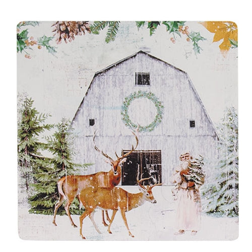 Winter Barn Scene Metal Sign