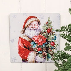 Santa with Christmas Tree Metal Sign