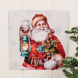 Santa with Lantern Metal Sign