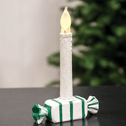 Green and White Striped Candy Taper Holder