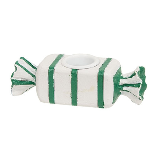 Green and White Striped Candy Taper Holder