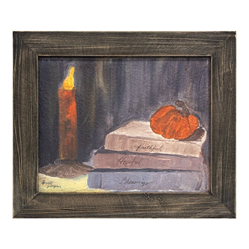 Faithful Hopeful Blessings Stacked Books Textured Framed Print - 10x8