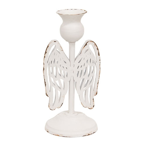 Distressed Metal Angel Wing Taper Holder - 7"H