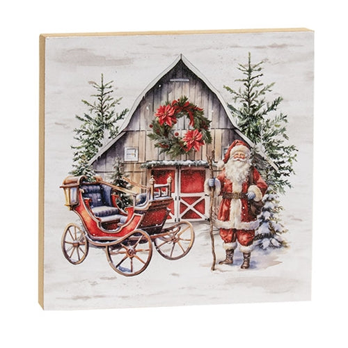 Vintage Santa & Sleigh w/Barn 6" Square Block