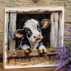 Peeking Black & White Calf Block 6" Sq.
