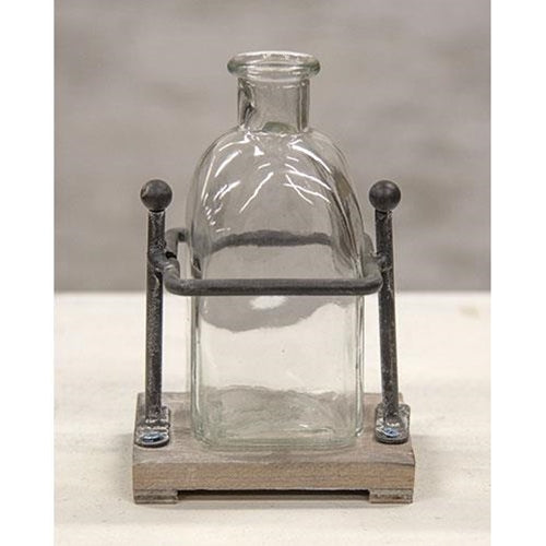 Wood and Iron Bottle Holder With 1 Bottle