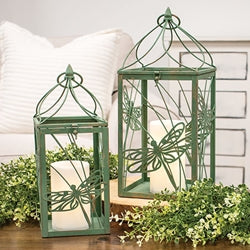 2/Set - Distressed Green Metal Dragonfly Lanterns