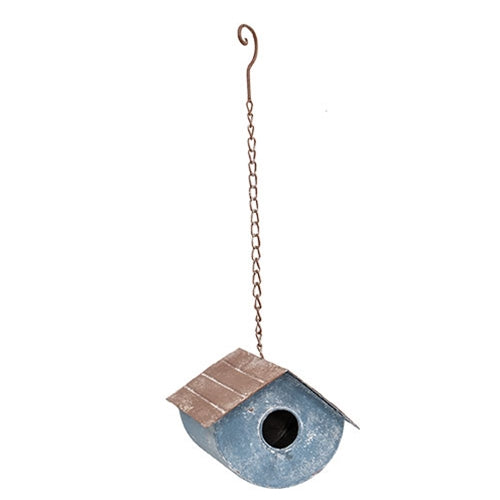 Distressed Blue Metal Birdhouse