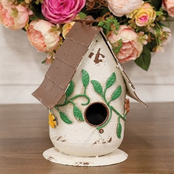 Distressed Metal Flower & Vine Birdhouse