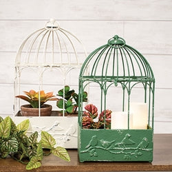 2/Set - Distressed Metal Birds On Branches Birdcages