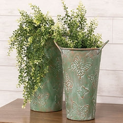 2/Set - Green Copper Finish Butterfly Embossed French Buckets