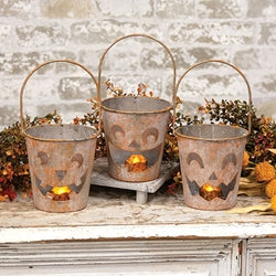 Distressed Metal Jack O Lantern Luminary Bucket - 3 Asstd