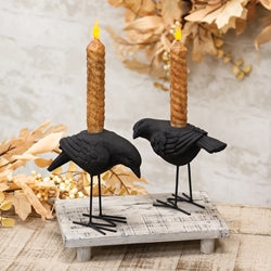 2/Set - Black Metal Crow Taper Holders