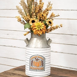 Distressed Ribbed Metal Farmers Market Pumpkins Milk Can