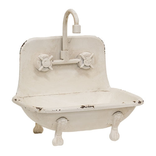 Distressed White Faucet Bathtub Soap Dish