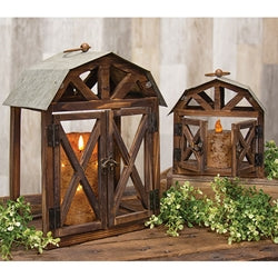 2/Set - Wood and Metal Barn Shaped Lanterns