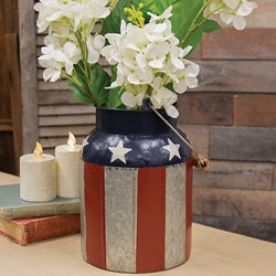 Distressed Metal Stars and Stripes Milk Can with Handle