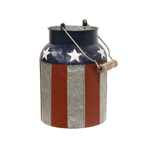 Distressed Metal Stars and Stripes Milk Can with Handle