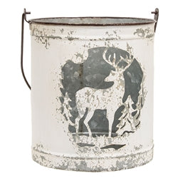 2/Set - Snowman & Reindeer Distressed Metal Buckets