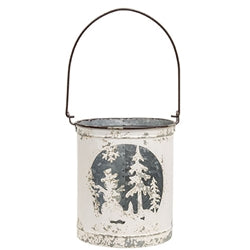 2/Set - Snowman & Reindeer Distressed Metal Buckets