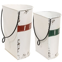 2/Set - Distressed Metal Snowman Buckets