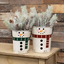 2/Set - Distressed Metal Snowman Buckets