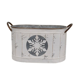 3/Set - Distressed White Snowflake Oval Metal Buckets