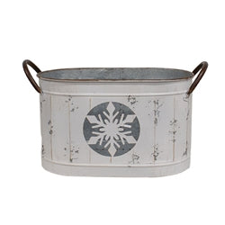 3/Set - Distressed White Snowflake Oval Metal Buckets