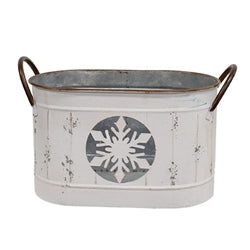 3/Set - Distressed White Snowflake Oval Metal Buckets