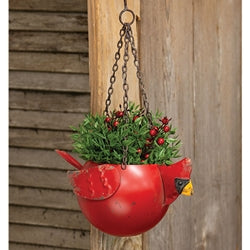 Distressed Metal Cardinal Hanging Planter