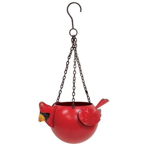 Distressed Metal Cardinal Hanging Planter