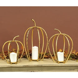 3/Set - Distressed Golden Pumpkin Open Air Lanterns