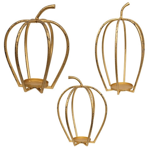 3/Set - Distressed Golden Pumpkin Open Air Lanterns