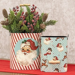2/Set - Nostalgic Santa Oval Metal Buckets
