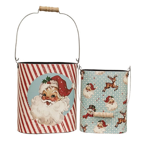 2/Set - Nostalgic Santa Oval Metal Buckets