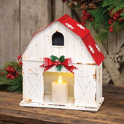 Distressed Metal Snowflake Topped Winter Barn