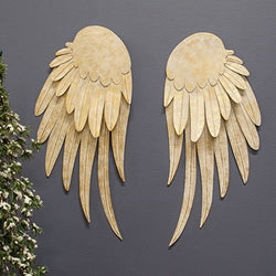 2/Set - Distressed White Metal Angel Wings - 20.5"H