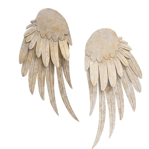 2/Set - Distressed White Metal Angel Wings - 20.5"H